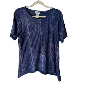 BonWorth Shirt Womens Small Blue Sequin Embellished Short Sleeve Stretch Top